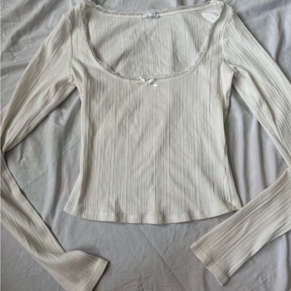 Cream Ribbed Fitted Blouse